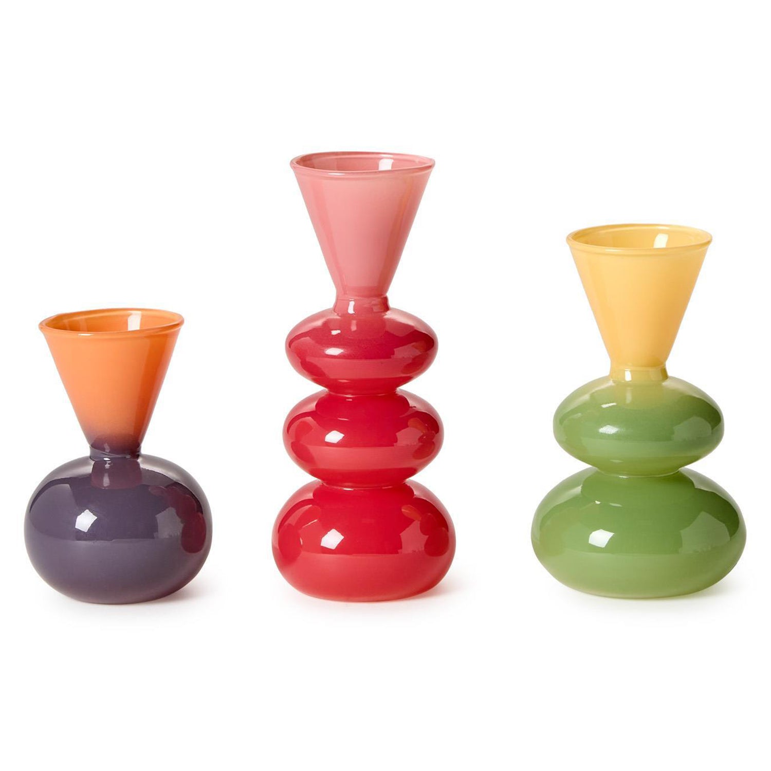 Mixed Colored Glass Vase Set of 3