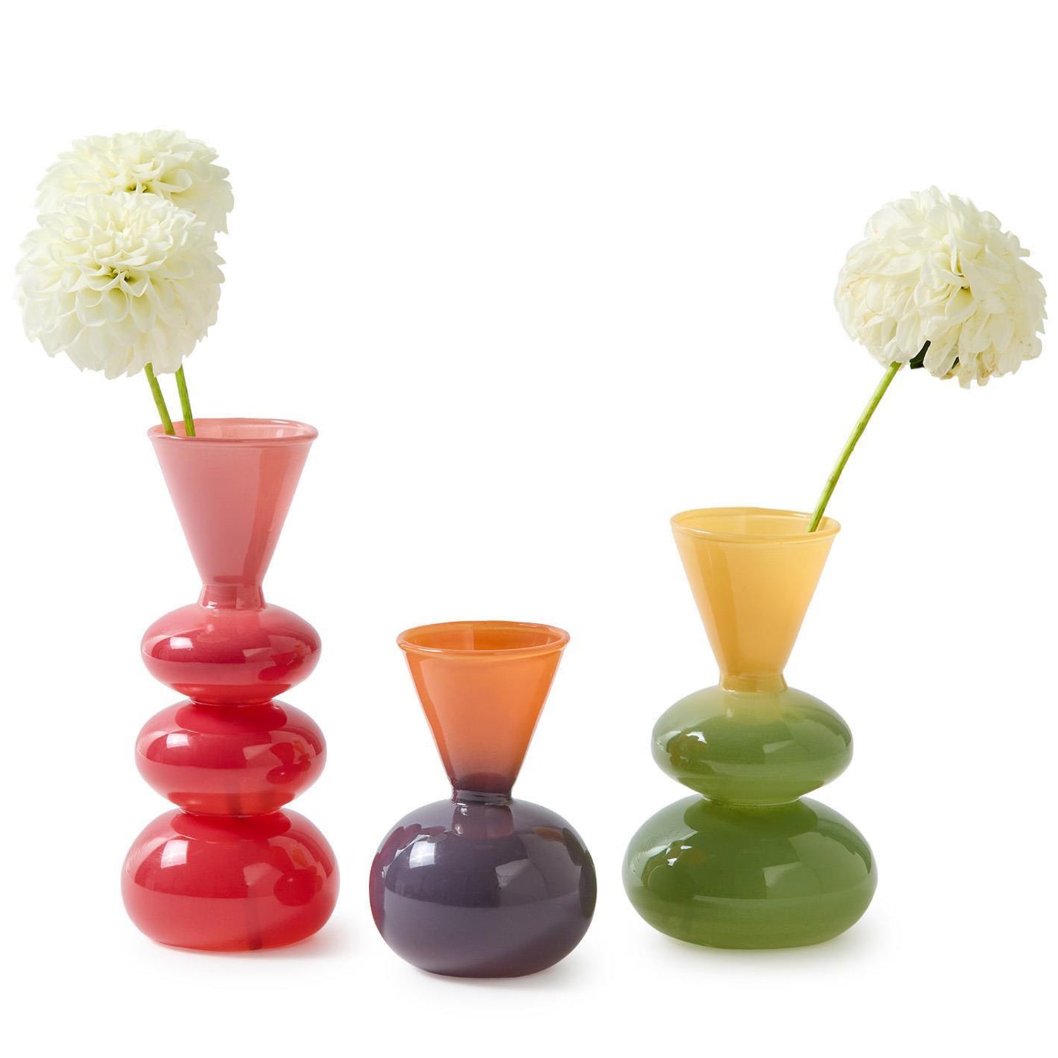 Mixed Colored Glass Vase Set of 3