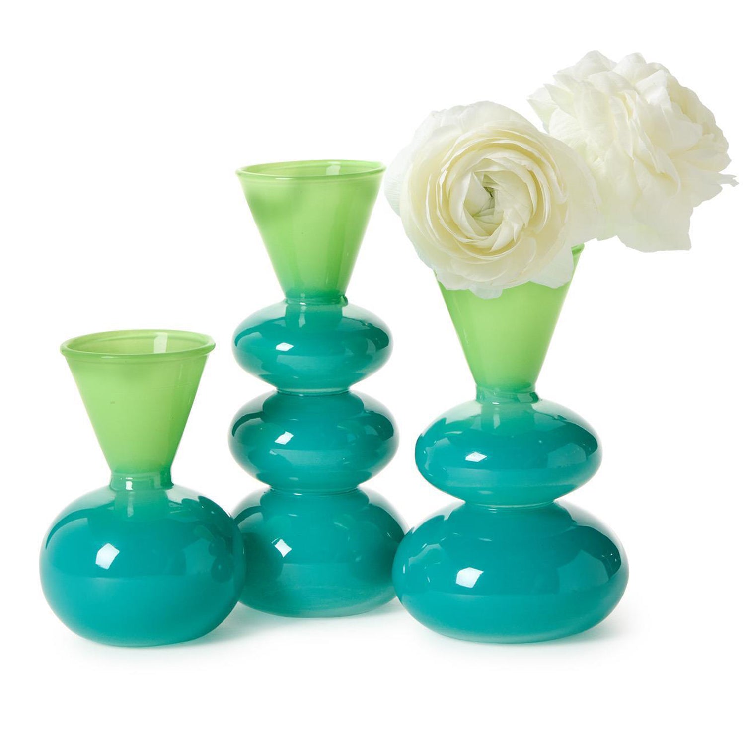 Aqua/Verde Glass Vase Set of 3