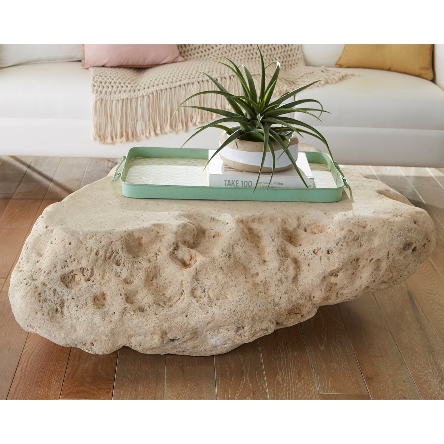 Phillips Collection Cast Boulder Coffee Table Roman Stone