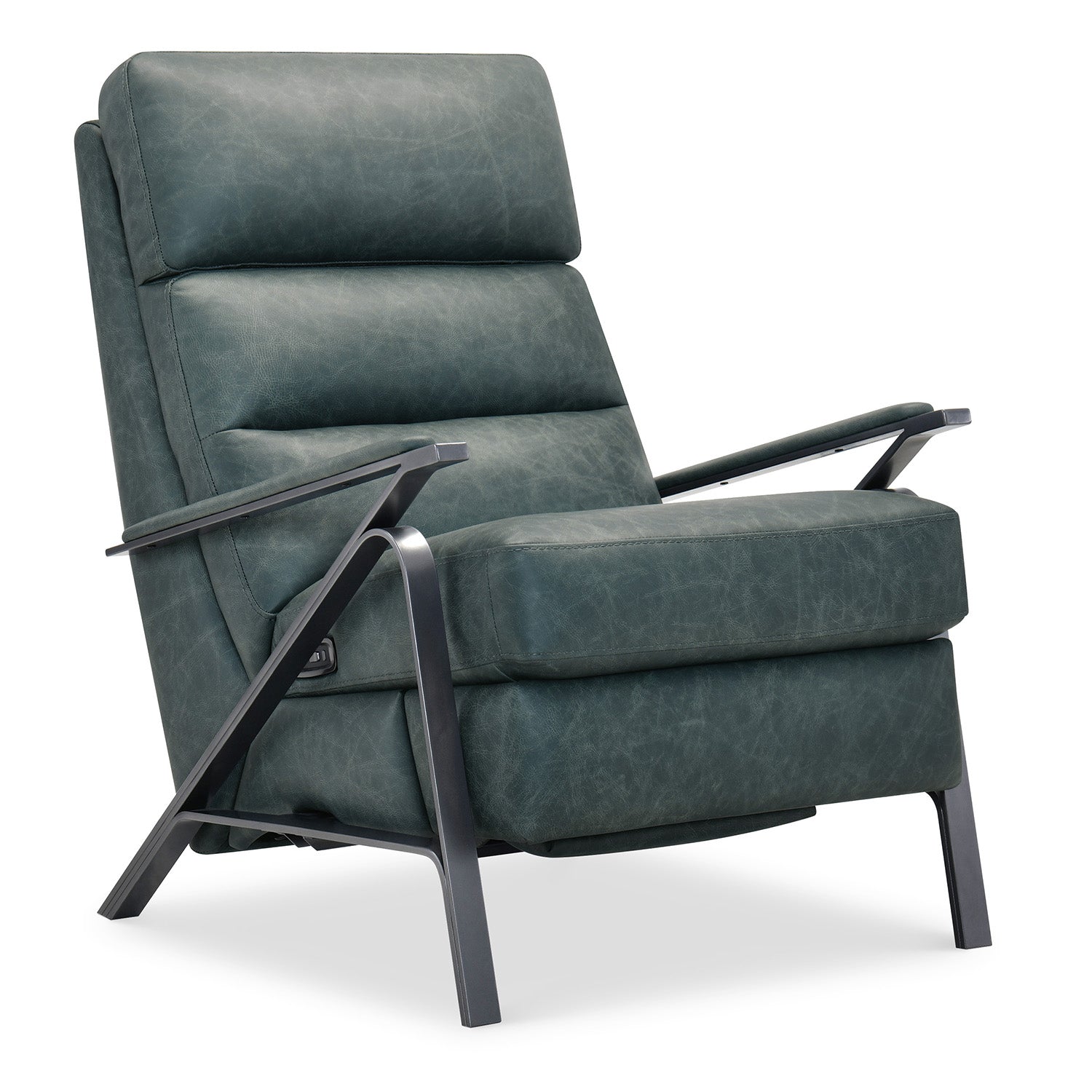 Hooker Furniture Elixir Blue Power Recliner with Power Headrest blue leather recliner, side profile view