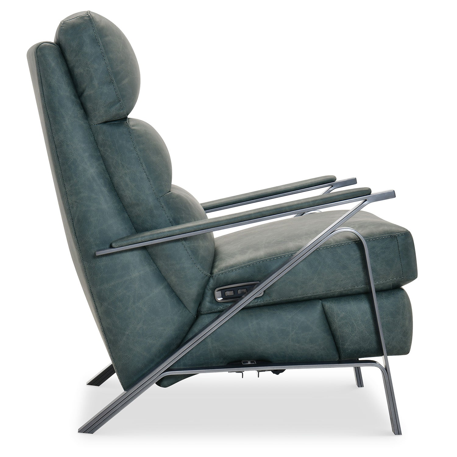 Hooker Furniture Elixir Blue Power Recliner with Power Headrest blue leather recliner, shown to scale