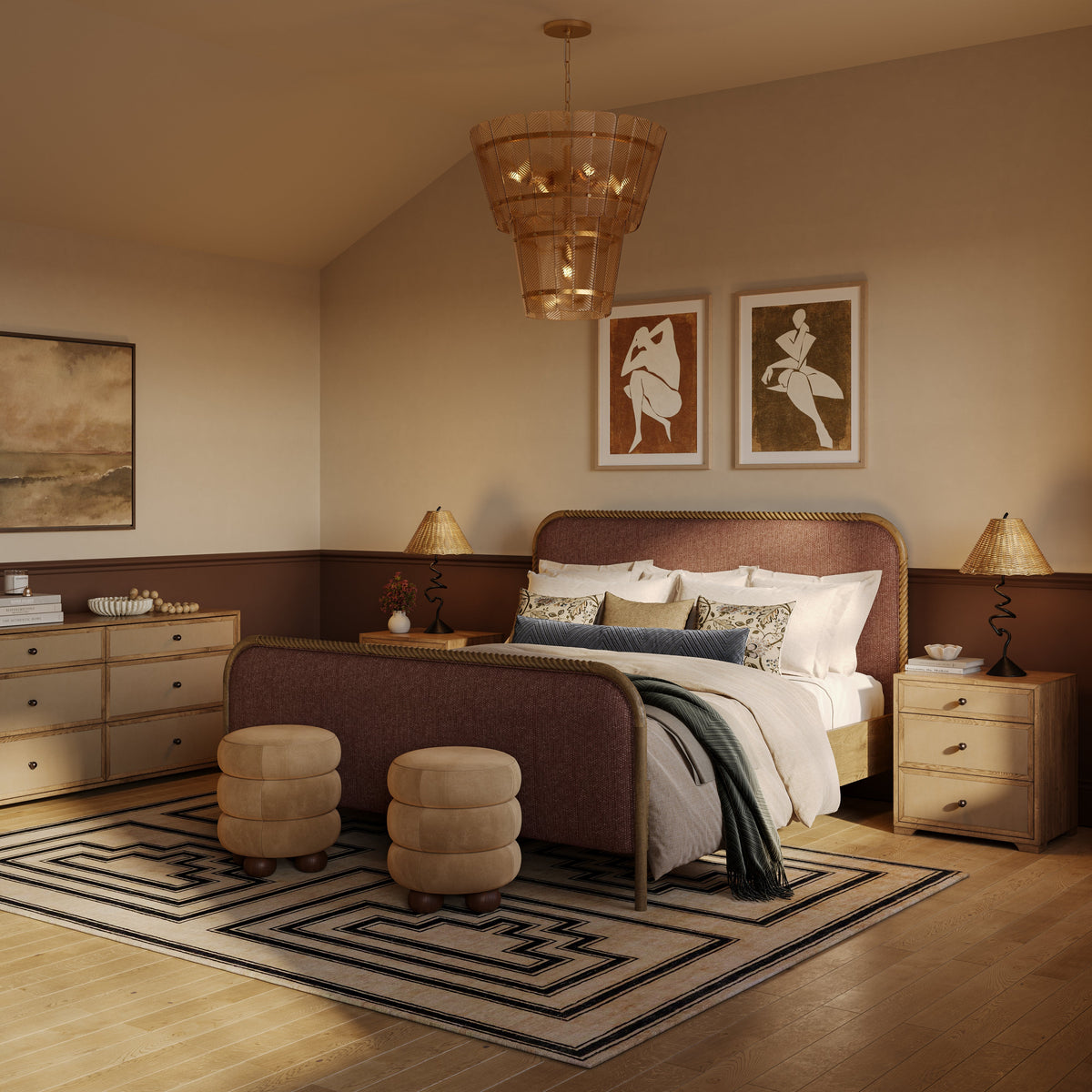 TOV Furniture Laurentis Light Taupe Suede and Wood 6-Drawer Dresser