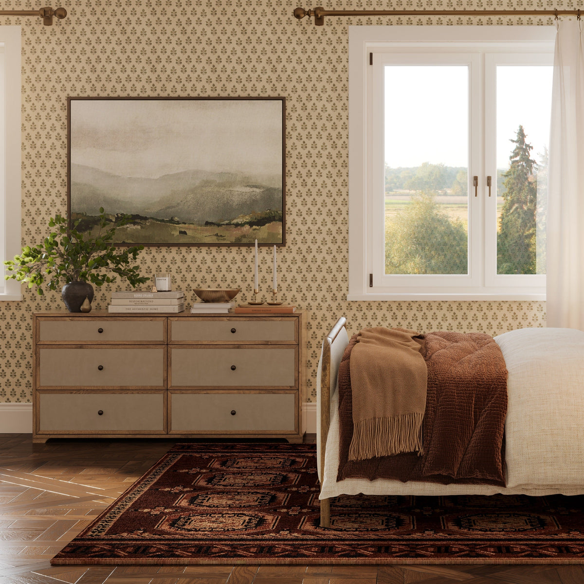 TOV Furniture Laurentis Light Taupe Suede and Wood 6-Drawer Dresser
