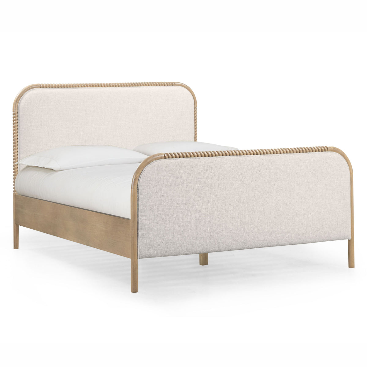TOV Furniture Hatia Natural Basketweave Panel Bed in natural beige upholstered fabric, primary product view