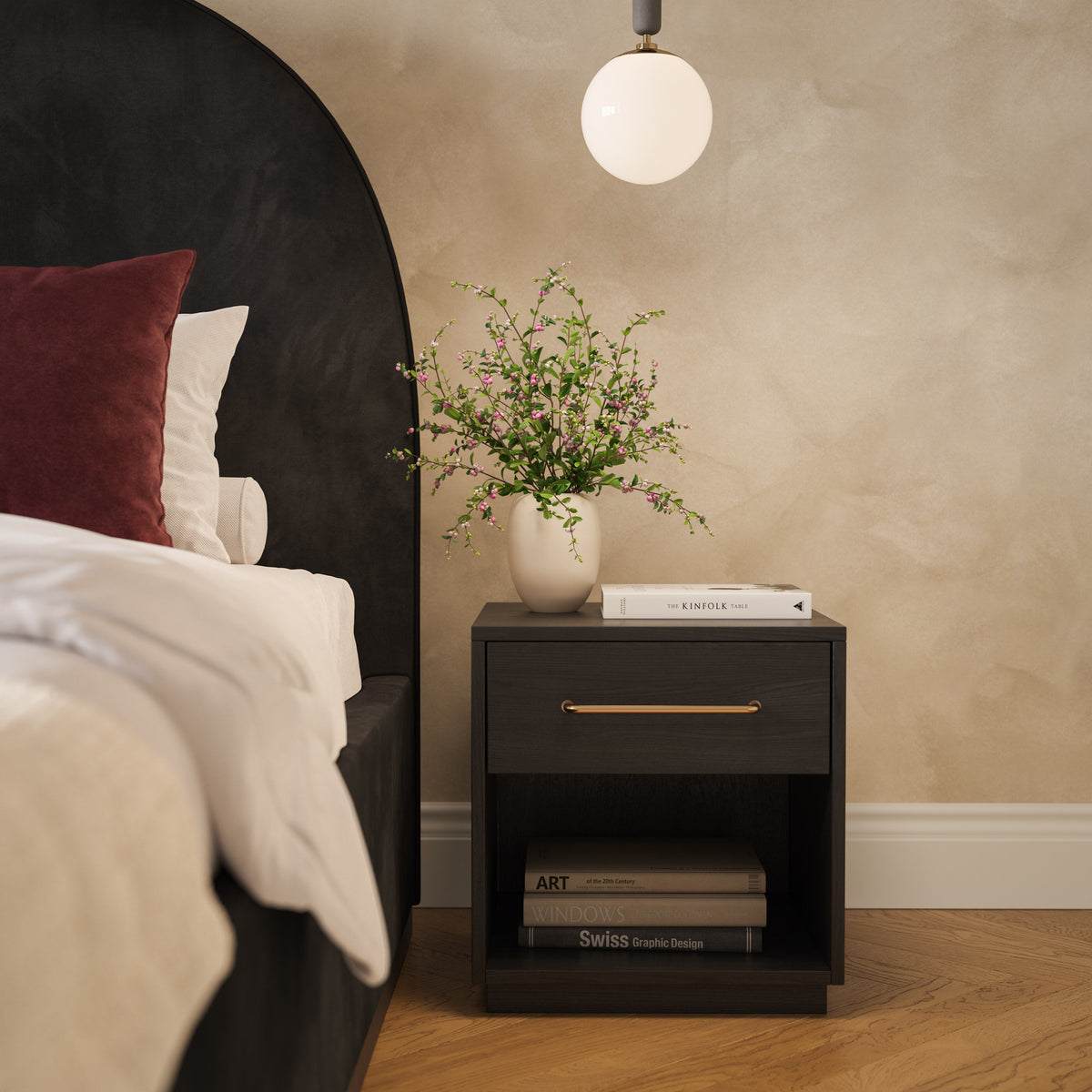 TOV Furniture Marlow Black Wood Nightstand With Drawer