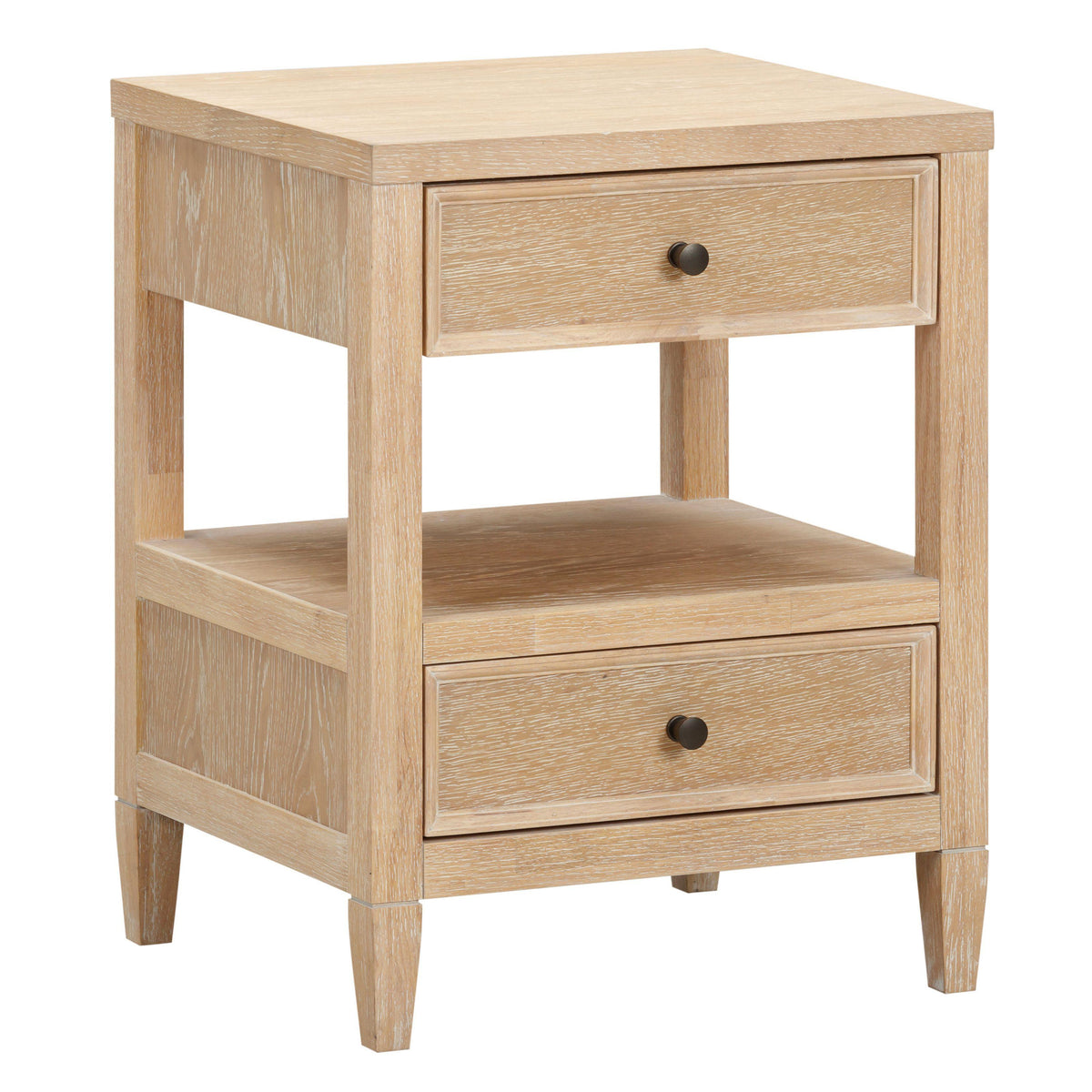 TOV Furniture Bristol Park Whitewashed Oak Wood 2-Drawer Nightstand in natural oak veneer, primary product view