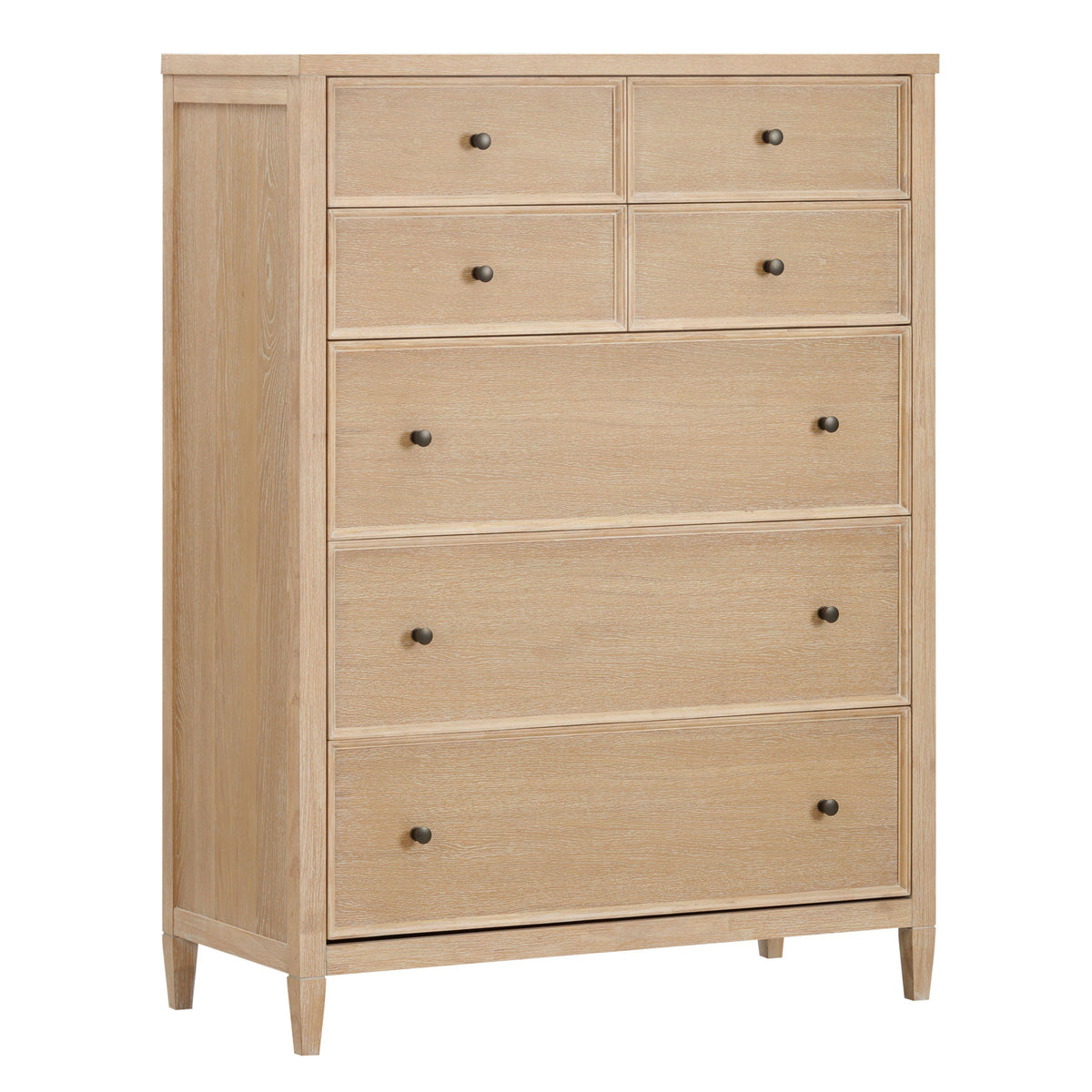 TOV Furniture Bristol Park Whitewashed Oak Wood 7-Drawer Chest in whitewashed oak veneer, primary product view