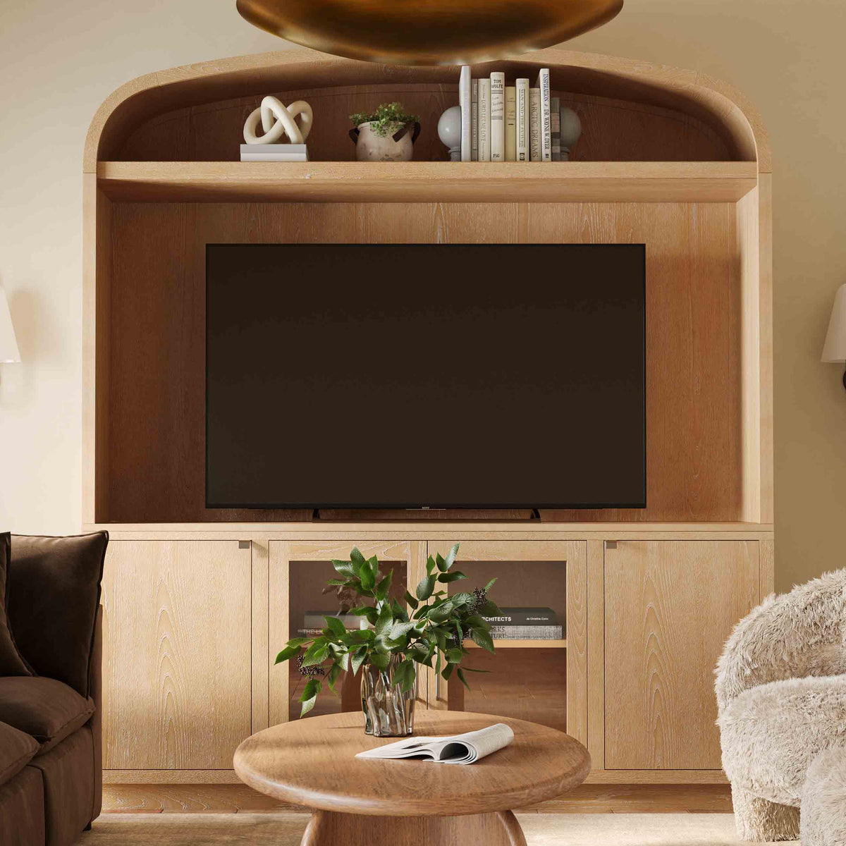 TOV Furniture Marlow Natural Wood Entertainment Center in natural wood, nickel hardware, primary product view