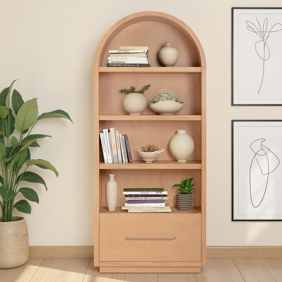 TOV Furniture Marlow Natural Wood Bookcase With File Drawer