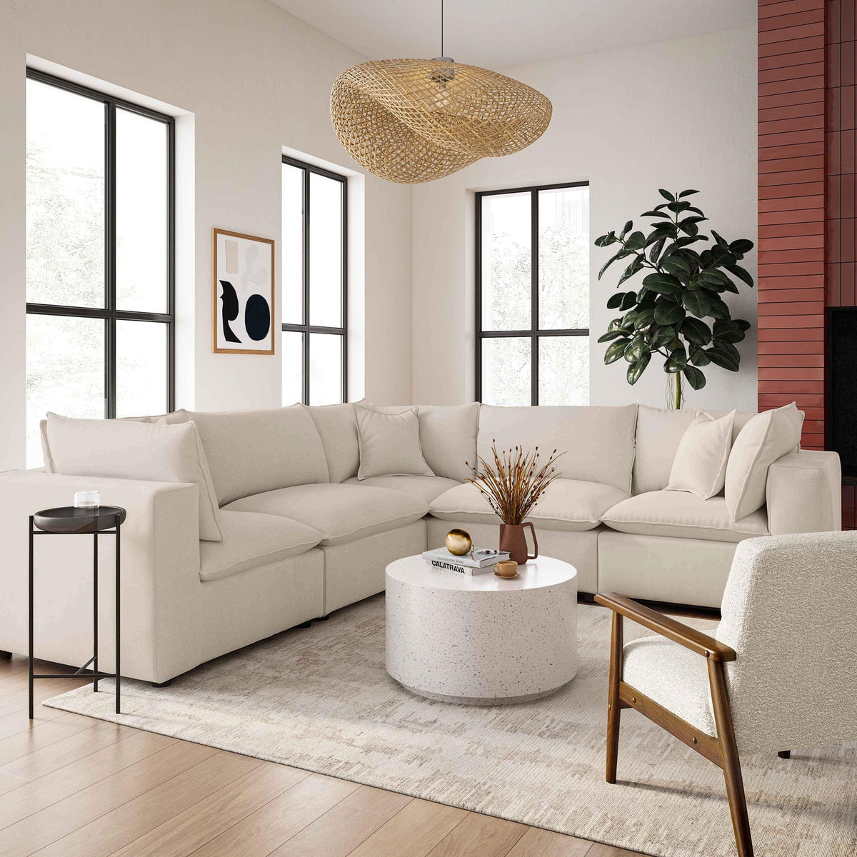 TOV Furniture Cali Natural Performance Modular Armless Chair