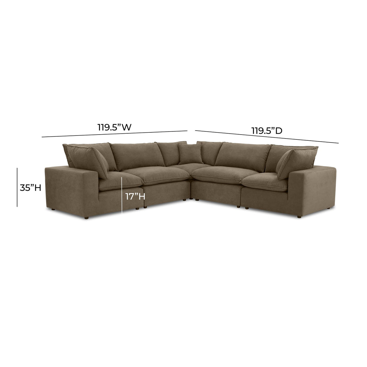 TOV Furniture Cali Chocolate Brown Performance Velvet 5-Piece L-Sectional Sofa