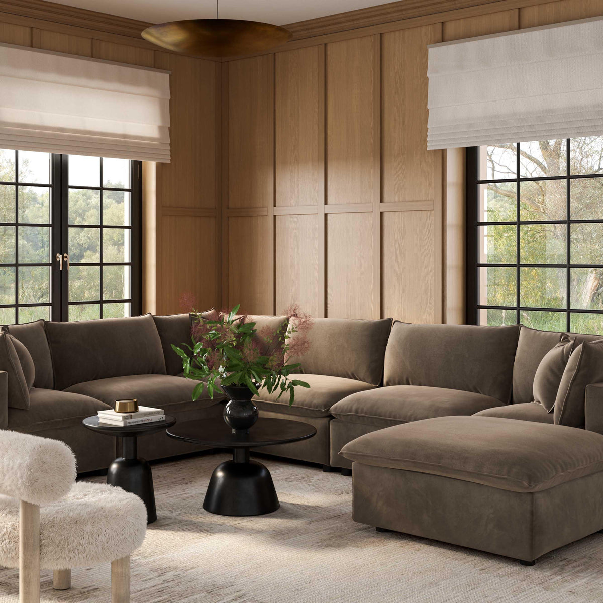 TOV Furniture Cali Chocolate Brown Performance Velvet 7-Piece Large Chaise Sectional Sofa