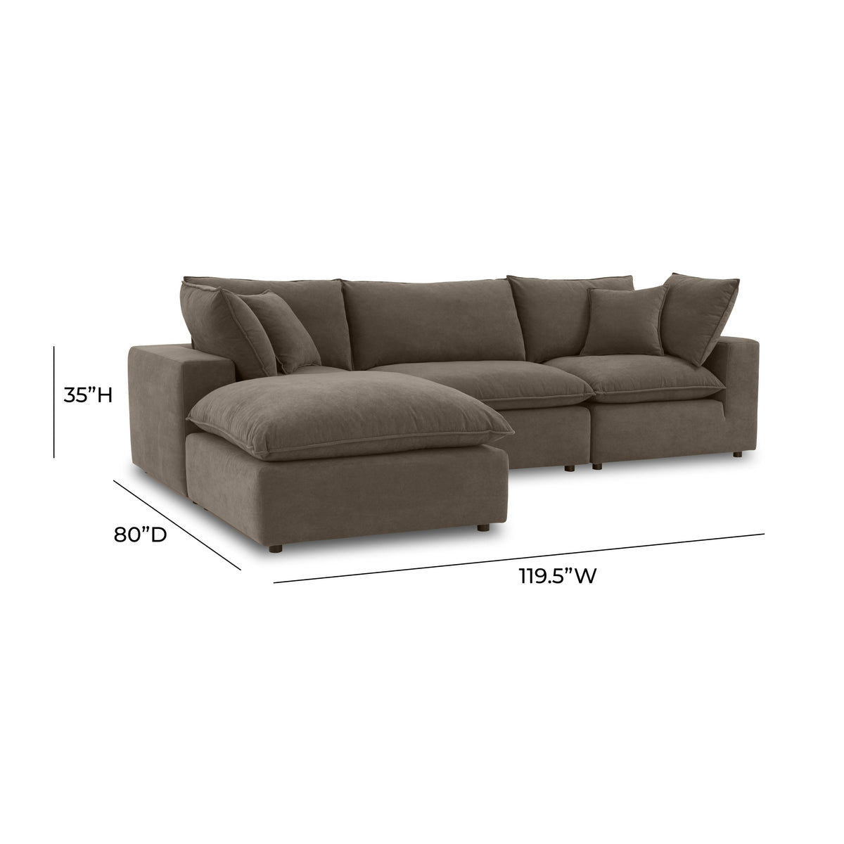 TOV Furniture Cali Chocolate Brown Performance Velvet 4-Piece Sectional Sofa