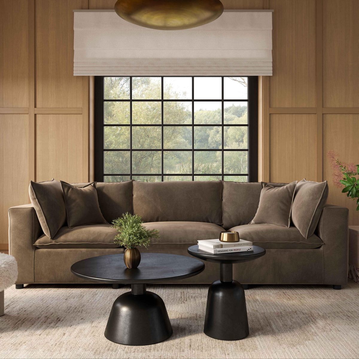 TOV Furniture Cali Chocolate Brown Performance Velvet 120in Modular Sofa in chocolate brown velvet, primary product view