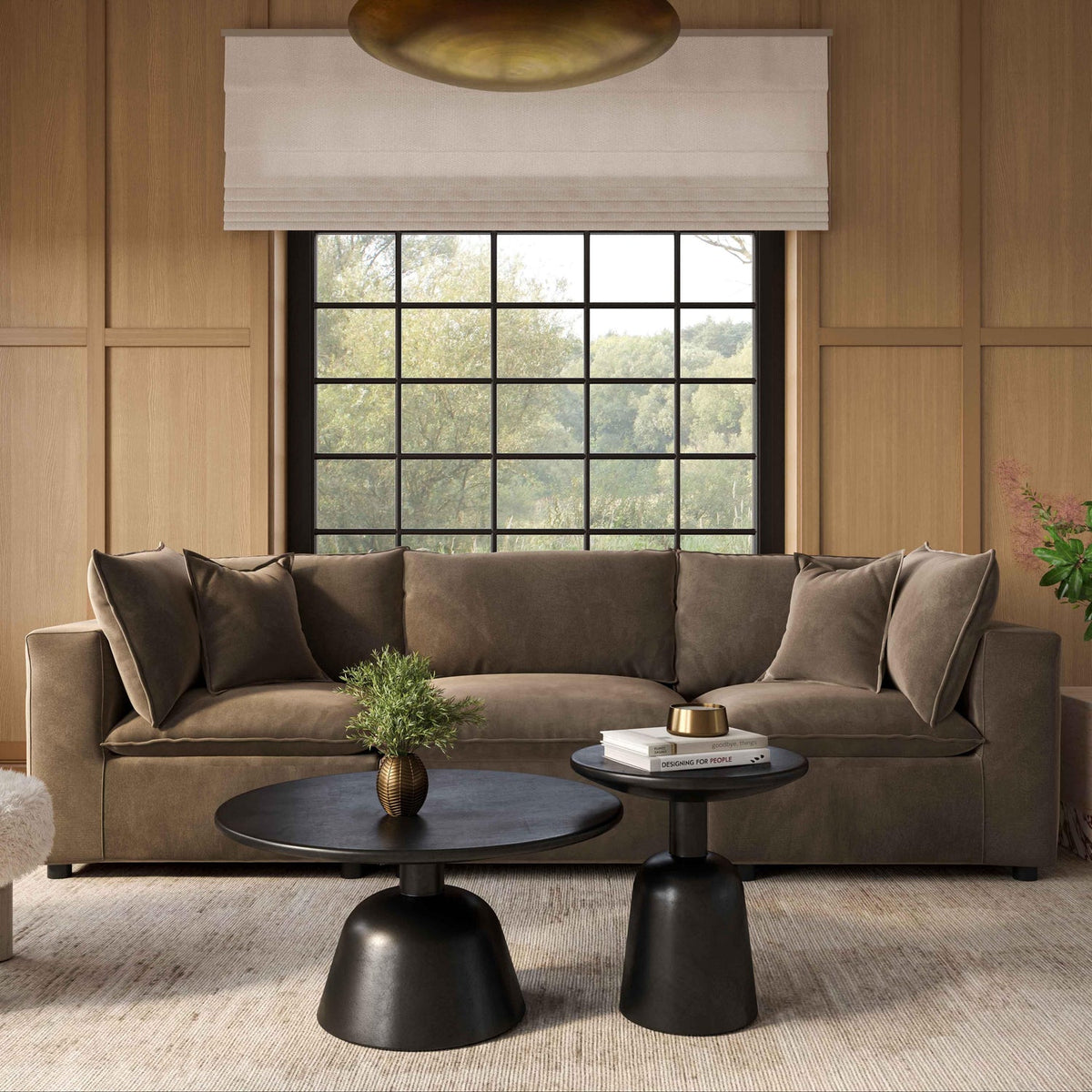 TOV Furniture Cali Chocolate Brown Performance Velvet 120in Modular Sofa in chocolate brown velvet, primary product view