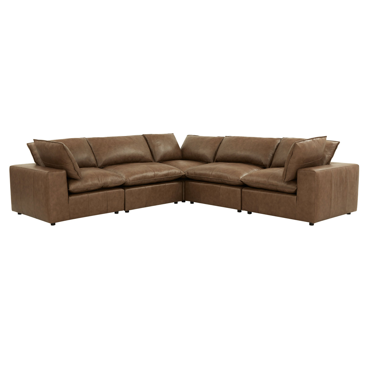 TOV Furniture Cali Brown Leather 5-Piece Modular L-Sectional Sofa in Brown Leather, primary product view