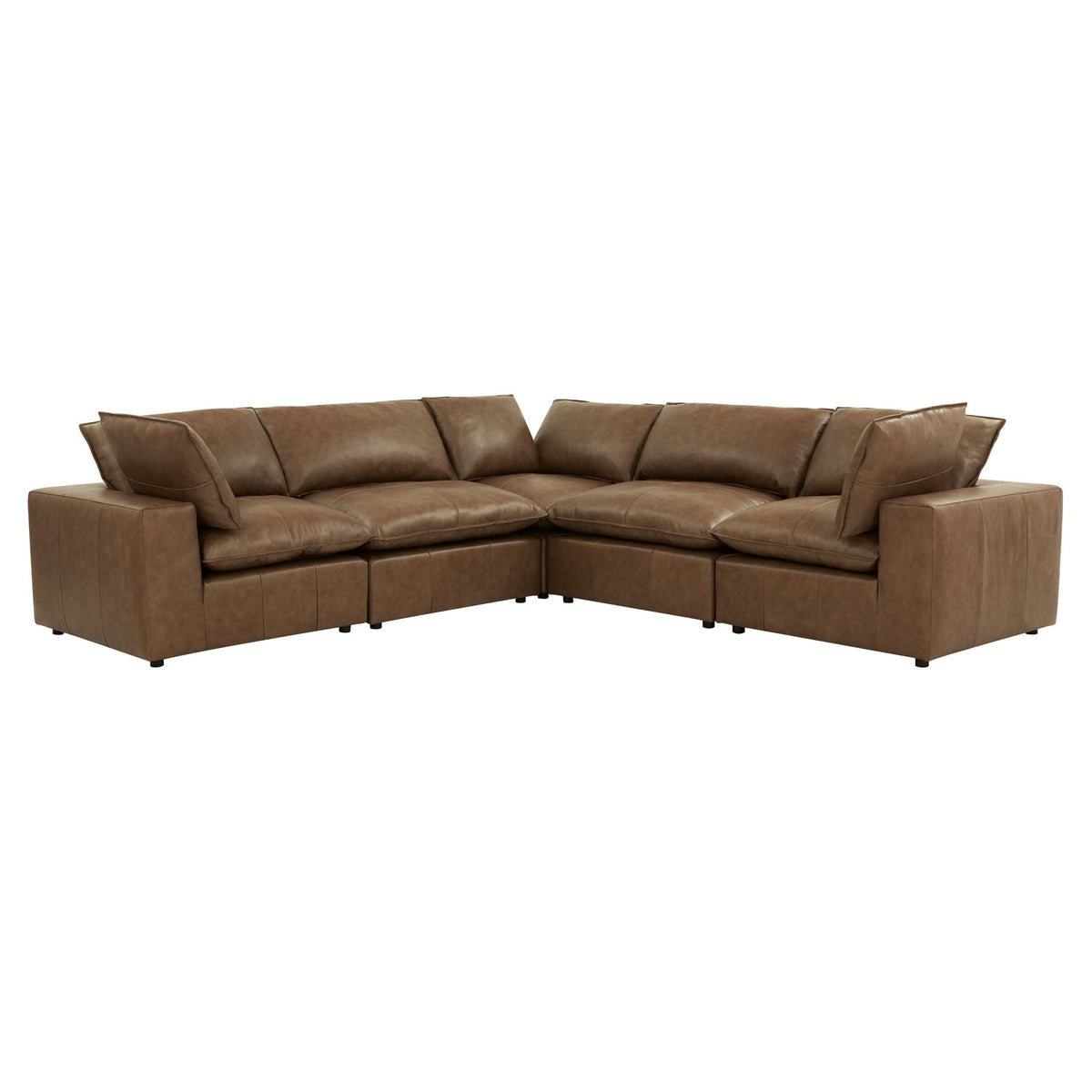 TOV Furniture Cali Brown Leather 5-Piece Modular L-Sectional Sofa in Brown Leather, primary product view