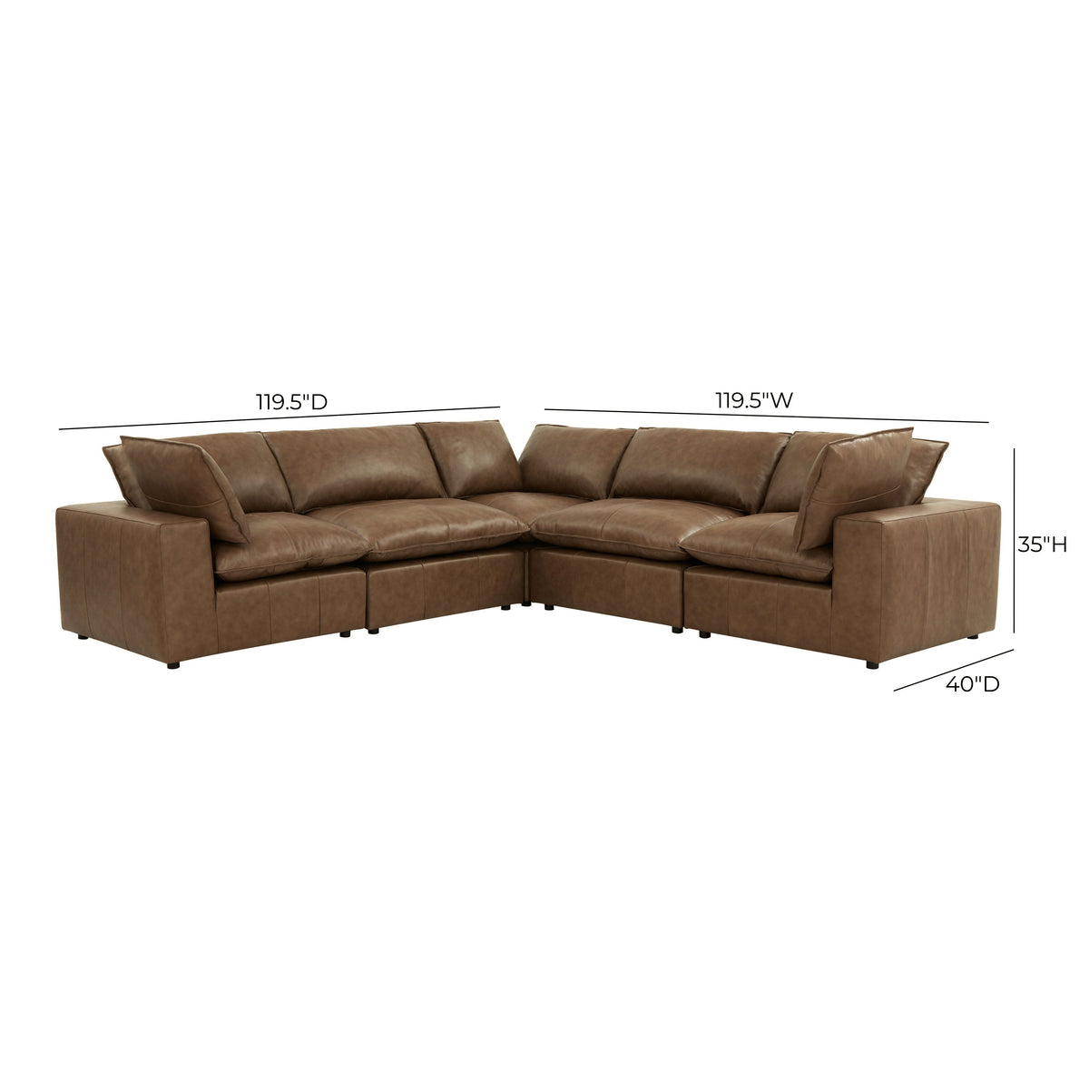 TOV Furniture Cali Brown Leather 5-Piece Modular L-Sectional Sofa