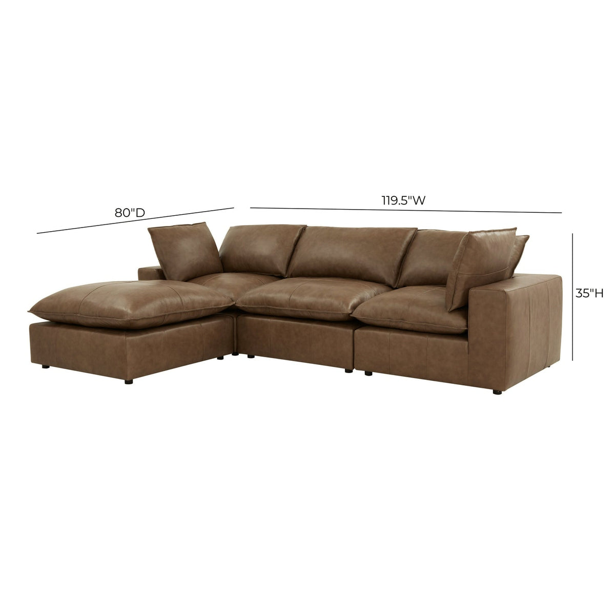 TOV Furniture Cali Brown Leather Modular 4-Piece Sectional Sofa