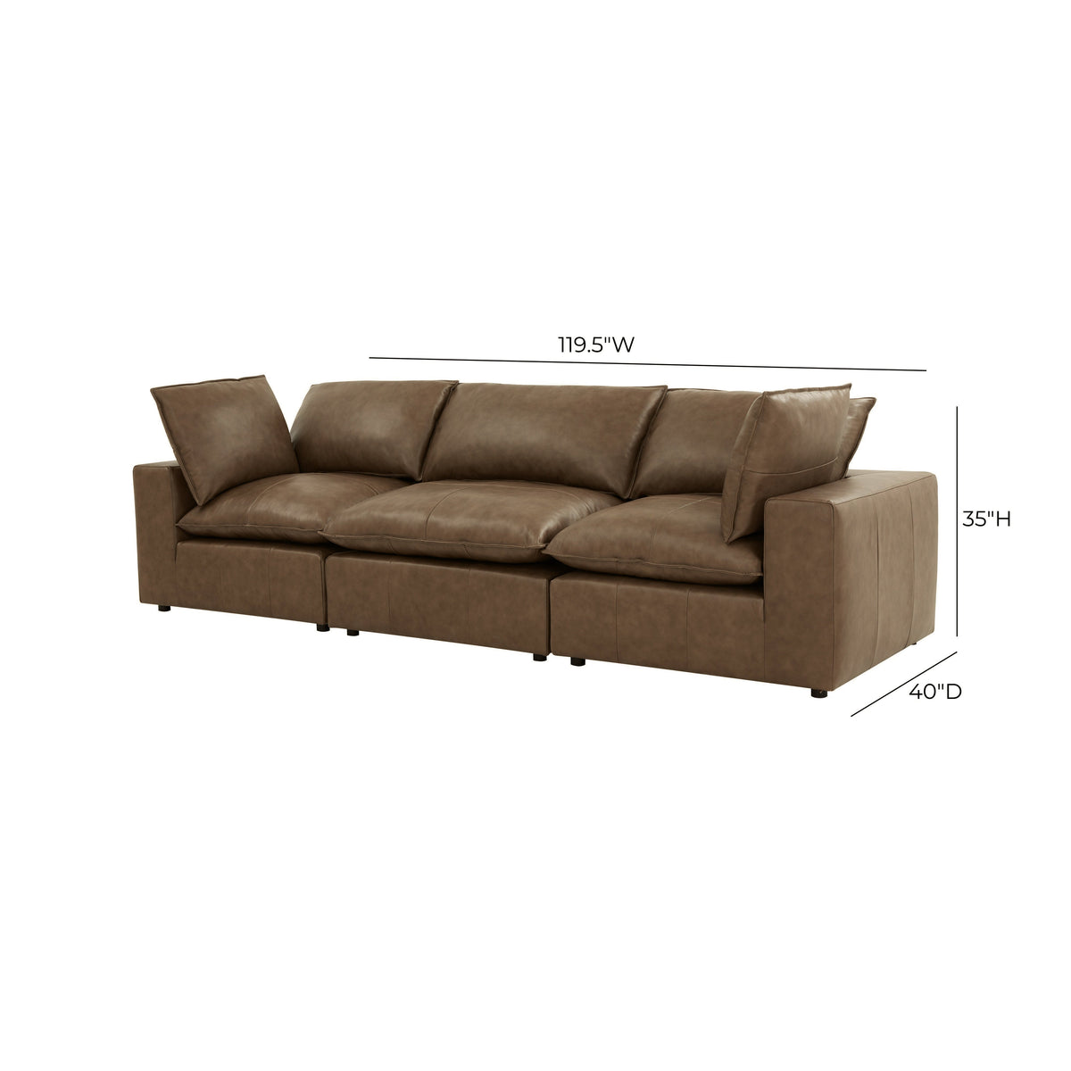 TOV Furniture Cali Brown Leather 120in Modular Sofa