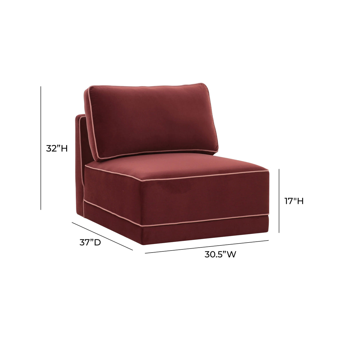 TOV Furniture Willow Red Performance Velvet Modular Armless Chair