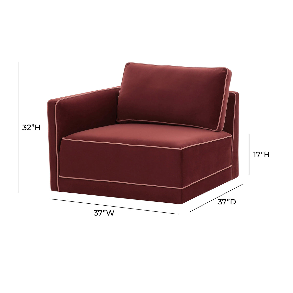 TOV Furniture Willow Red Performance Velvet Modular LAF Corner Chair