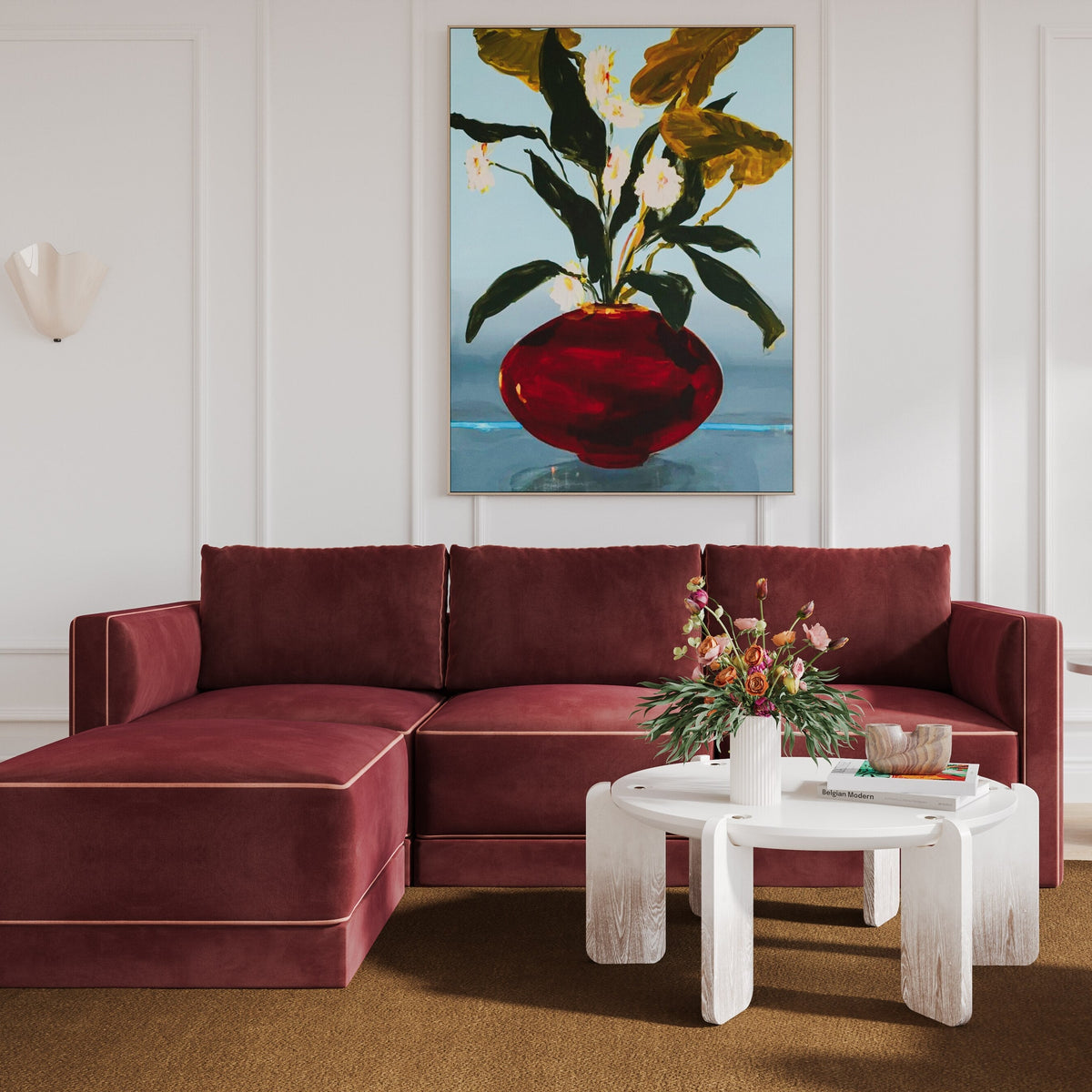 TOV Furniture Willow Red Performance Velvet Modular 4-Piece Sectional Sofa
