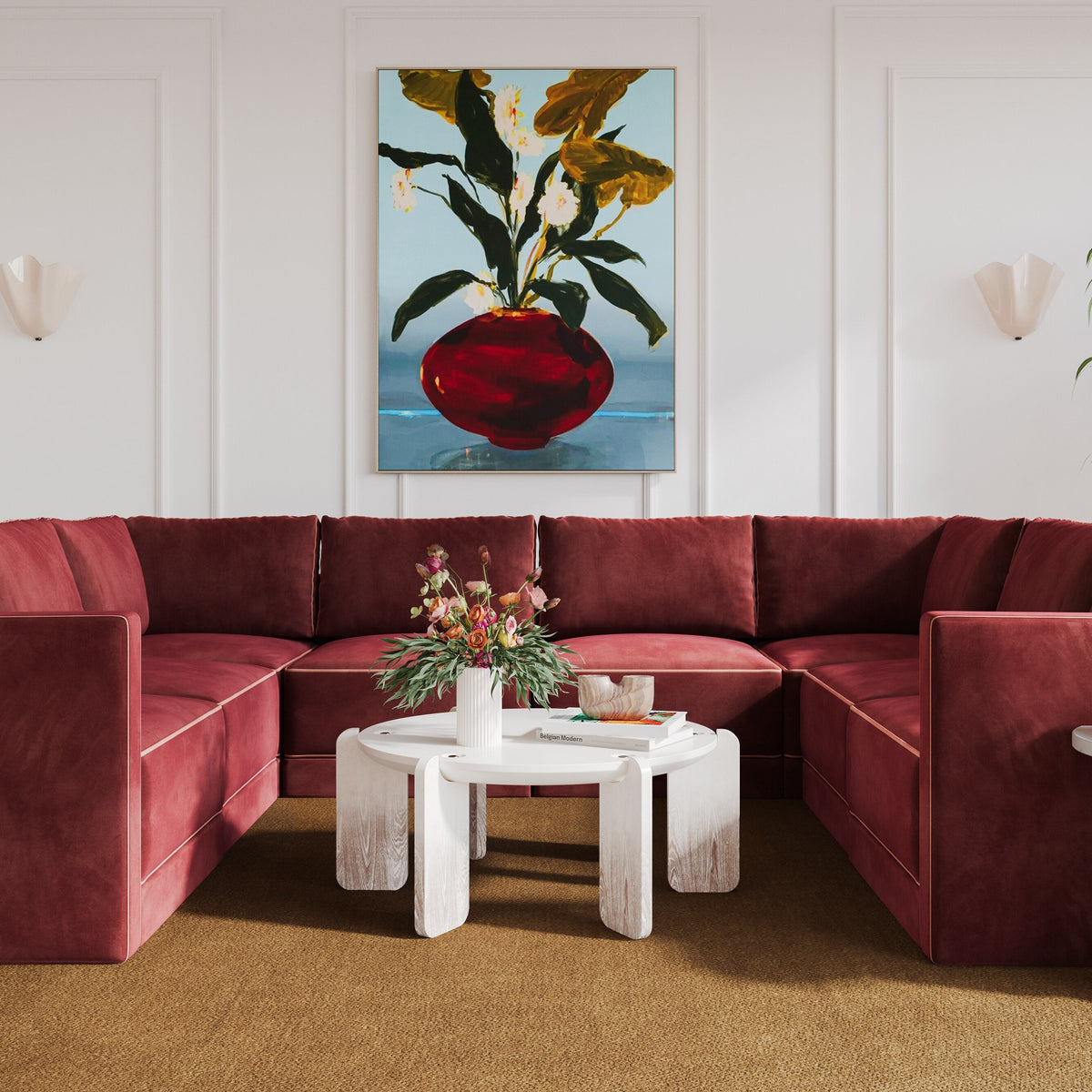 TOV Furniture Willow Red Performance Velvet Modular Large 8-Piece U Sectional Sofa
