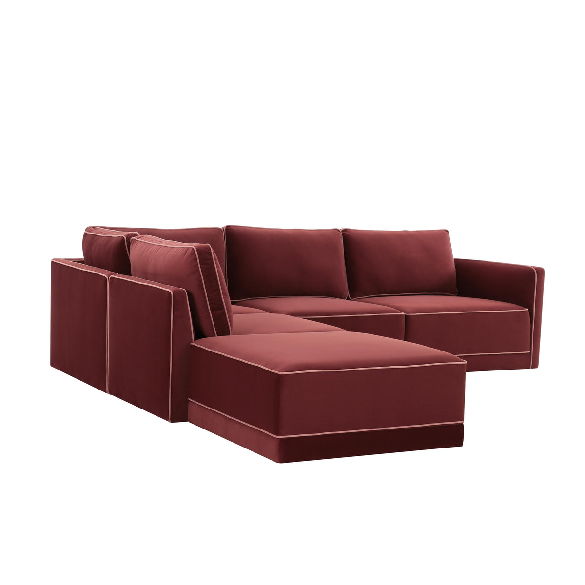 TOV Furniture Willow 5-Piece Velvet Modular Left Facing Sectional in berry red velvet