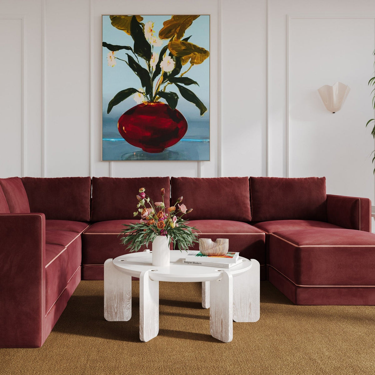 TOV Furniture Willow Red Performance Velvet Modular 7-Piece Large Chaise Sectional Sofa
