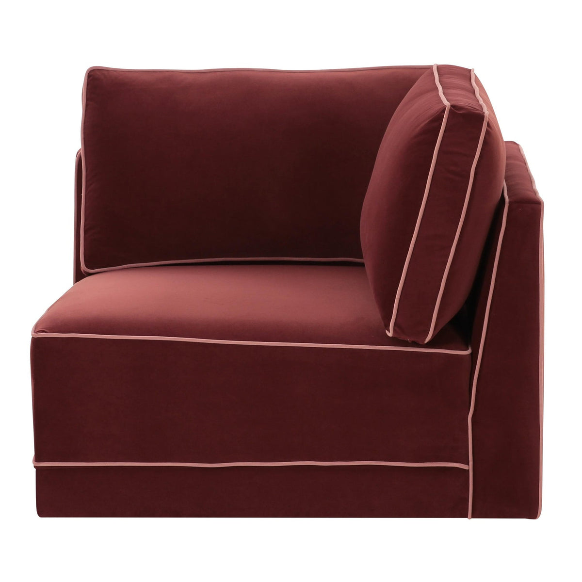 TOV Furniture Willow Performance Velvet Modular Corner Chair in red performance velvet, primary product view