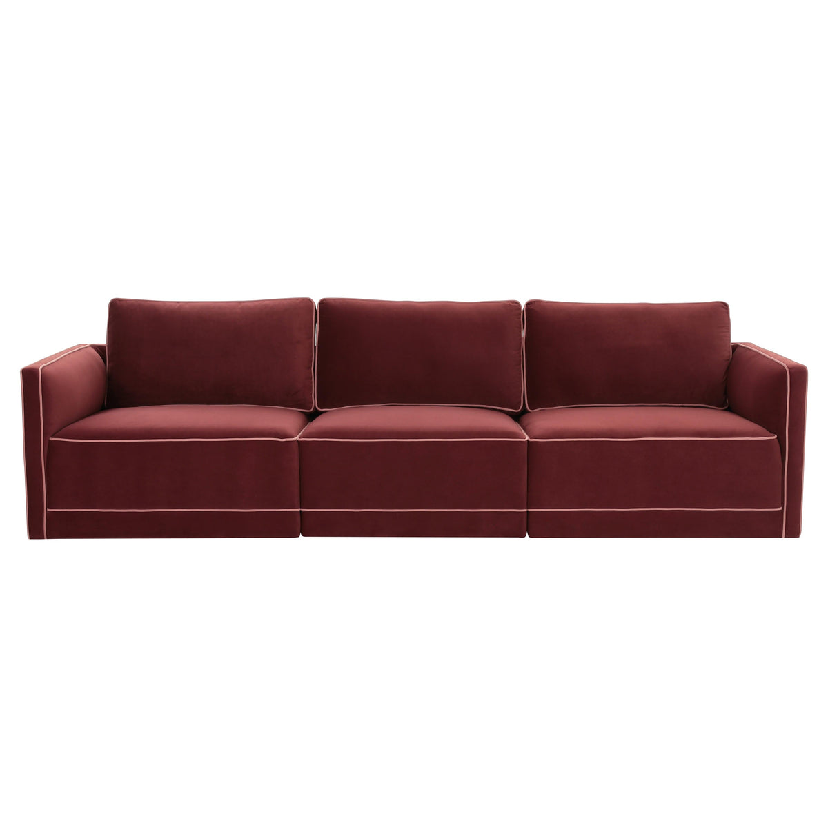 TOV Furniture Willow 105" Performance Velvet Modular Sofa in berry red performance velvet, primary product view