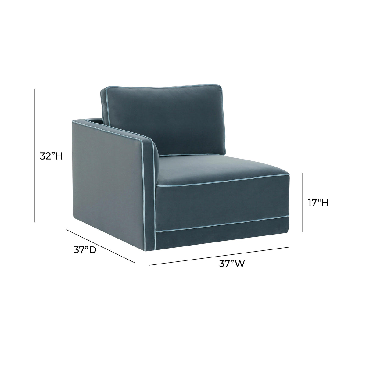 TOV Furniture Willow Blue Performance Velvet Modular LAF Corner Chair