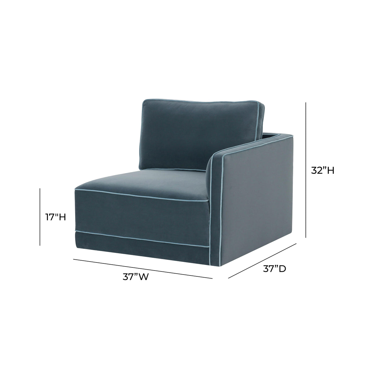TOV Furniture Willow Blue Performance Velvet Modular RAF Corner Chair