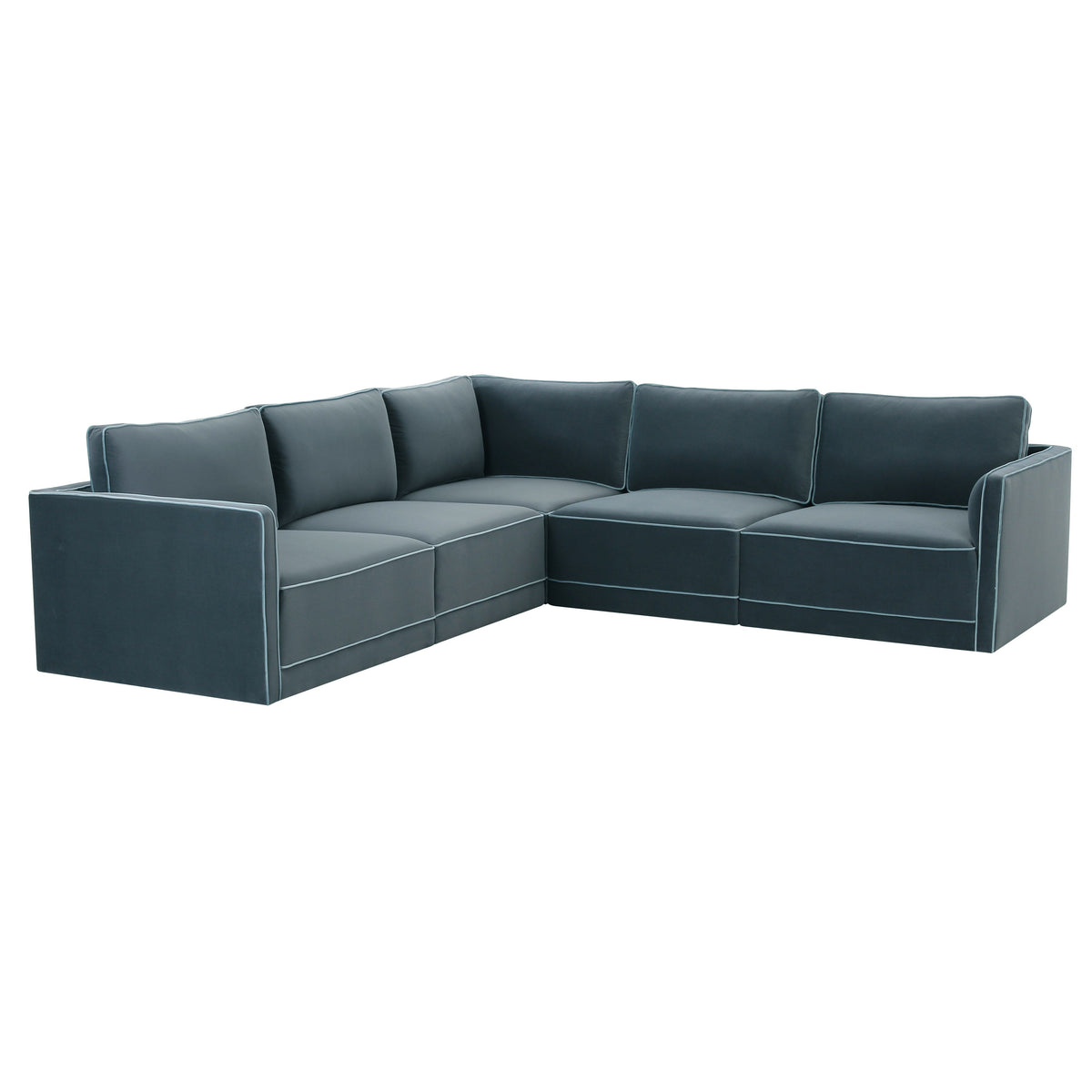 TOV Furniture Willow 5-Piece Performance Velvet Modular L Sectional in blue performance velvet, primary product view