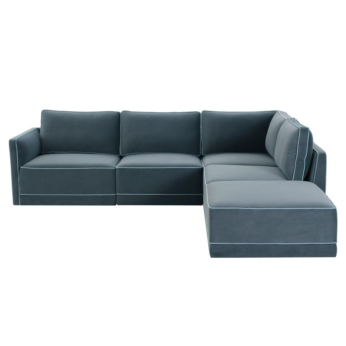 TOV Furniture Willow 5-Piece Performance Velvet Modular Right Facing Sectional in blue, primary product view