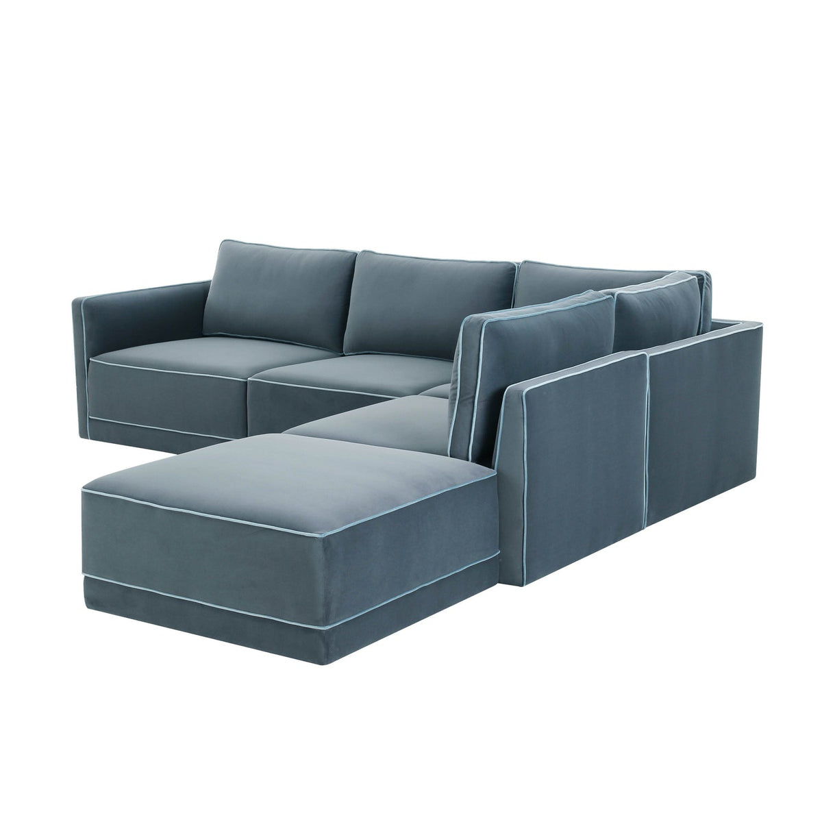 TOV Furniture Willow Blue Performance Velvet Modular Right Facing 5-Piece Sectional Sofa