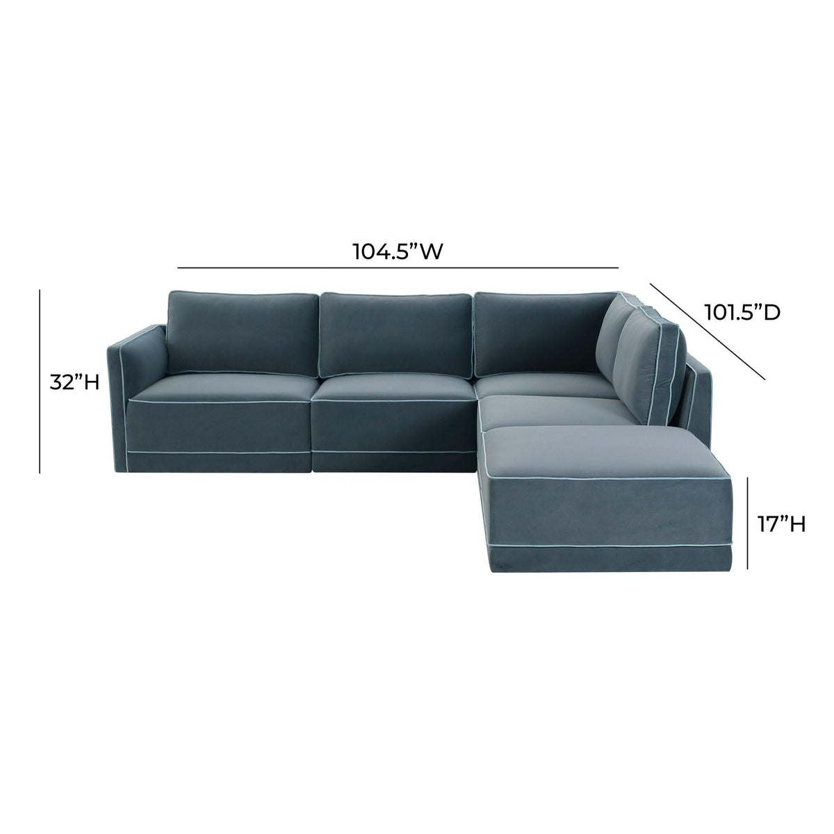 TOV Furniture Willow Blue Performance Velvet Modular Right Facing 5-Piece Sectional Sofa