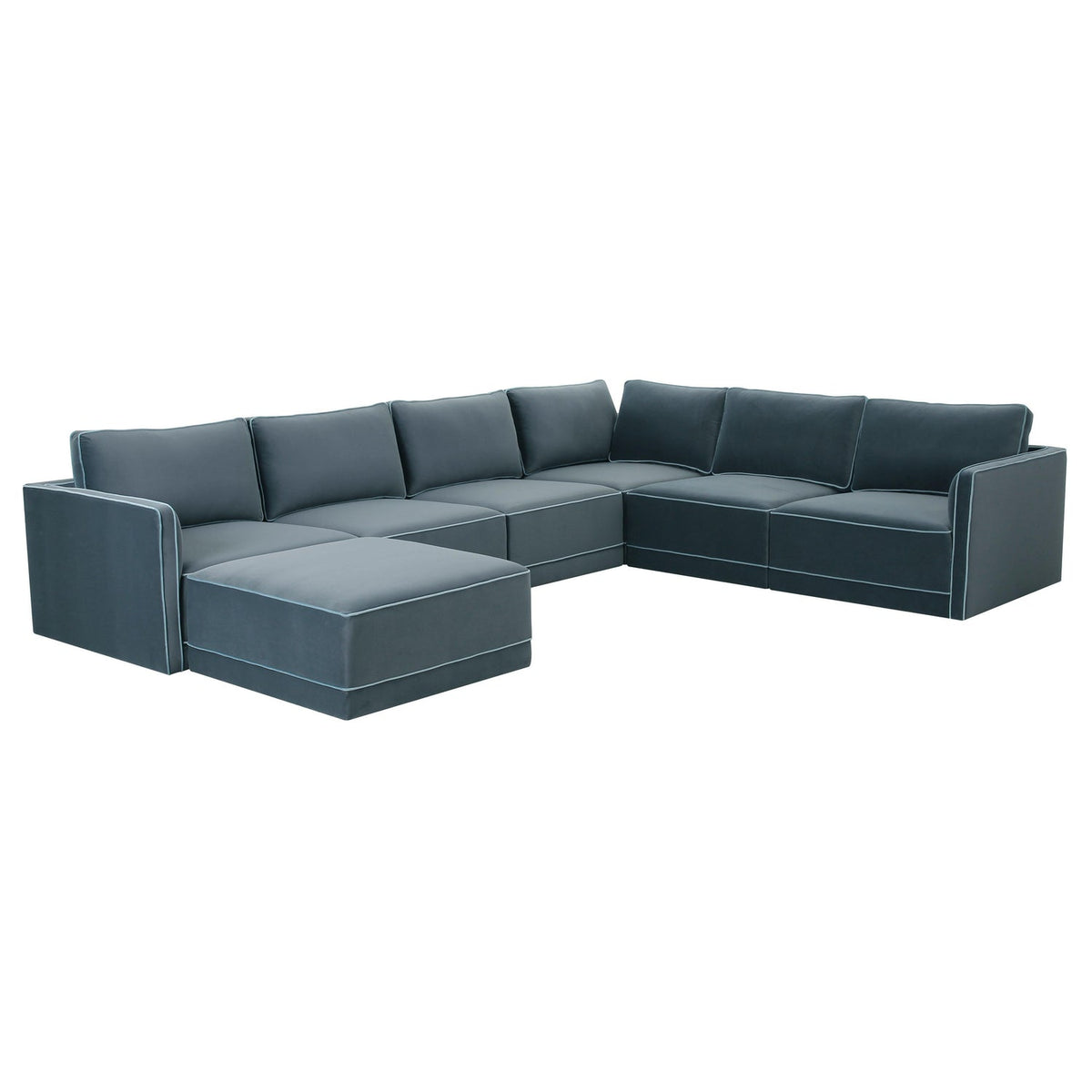 TOV Furniture Willow Blue Performance Velvet Modular 7-Piece Large Chaise Sectional Sofa