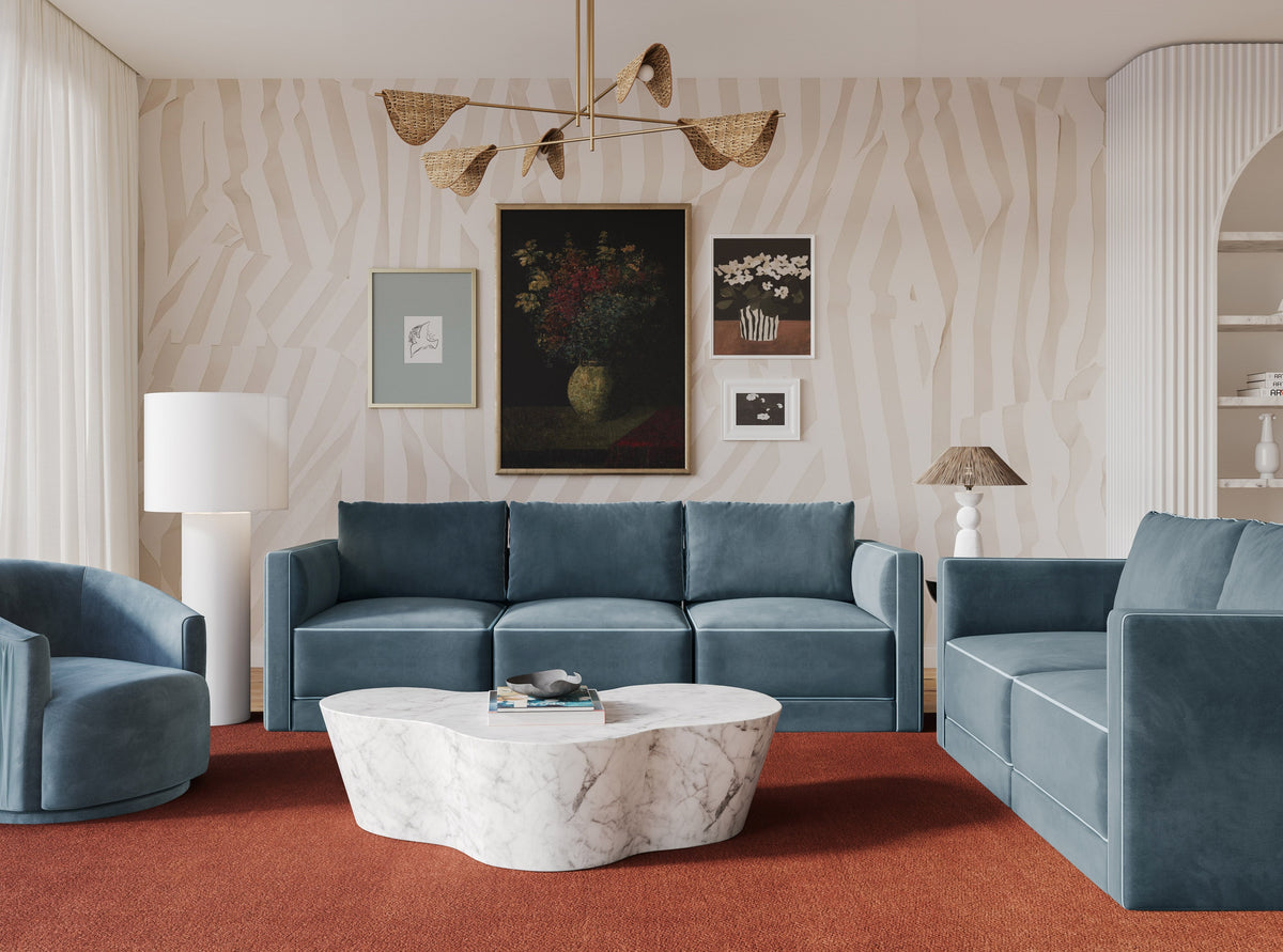 TOV Furniture Willow Blue Performance Velvet Modular Sofa