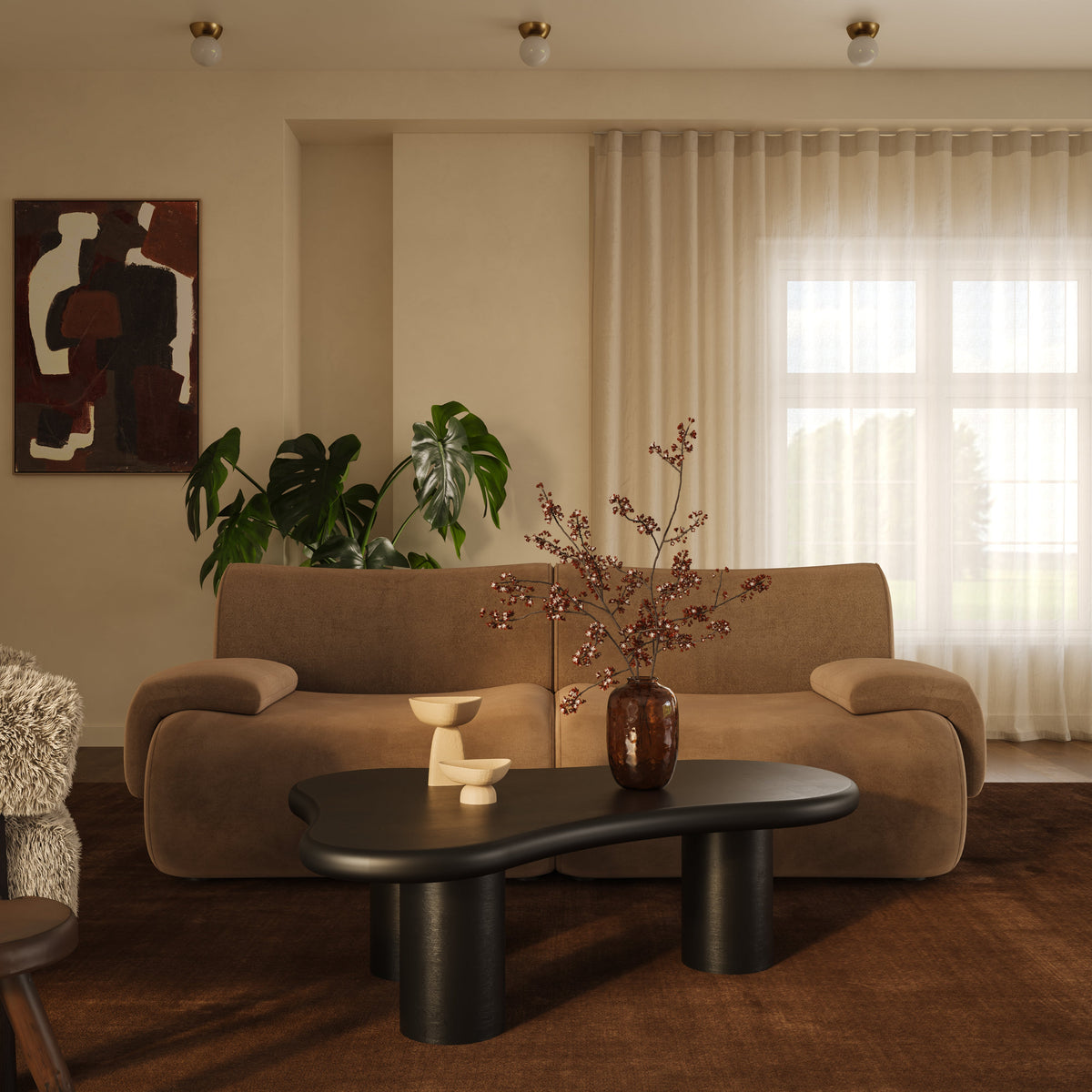 TOV Furniture Zenith Latte Brown Performance Velvet Modular Corner Chair
