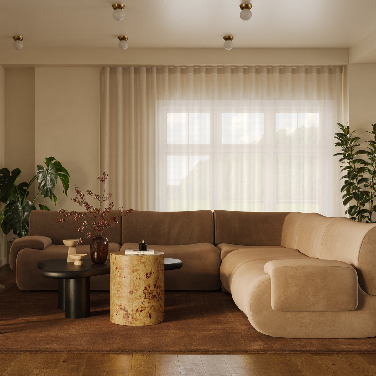 TOV Furniture Zenith Latte Brown Performance Velvet Modular 5-Piece L-Sectional Sofa