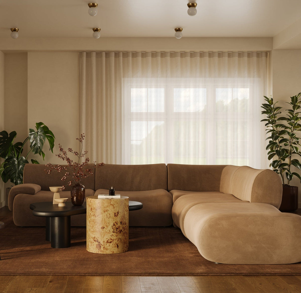 TOV Furniture Zenith Brown Performance Velvet Modular 5-Piece Sectional Sofa