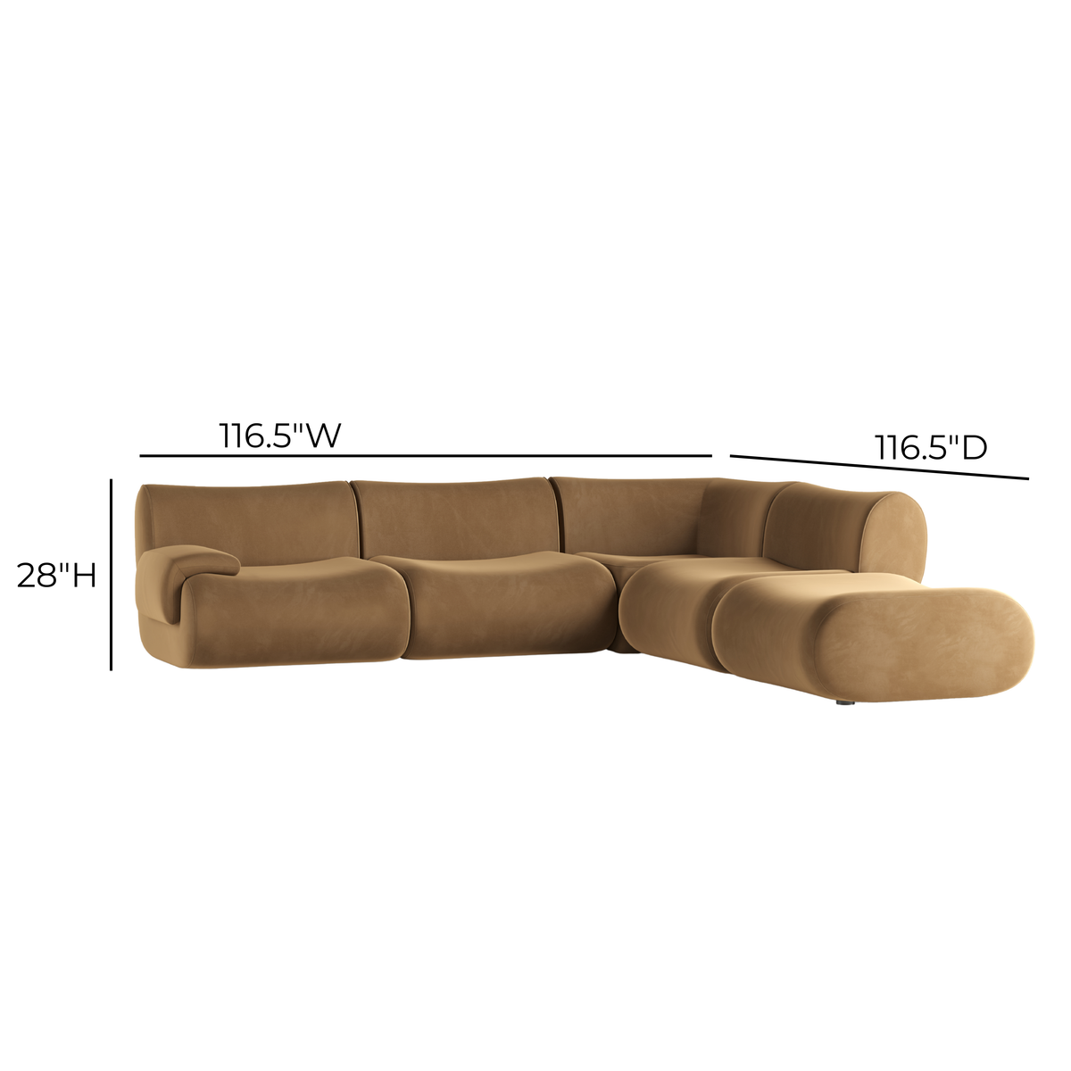 TOV Furniture Zenith Brown Performance Velvet Modular 5-Piece Sectional Sofa