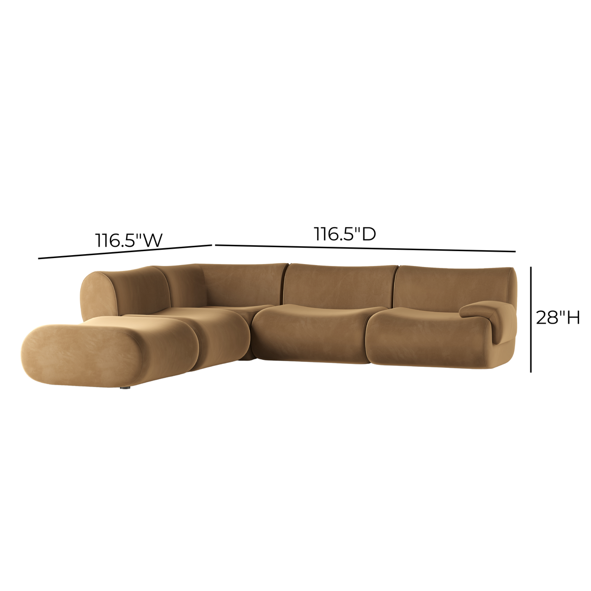 TOV Furniture Zenith Brown Performance Velvet Modular 5-Piece Sectional Sofa