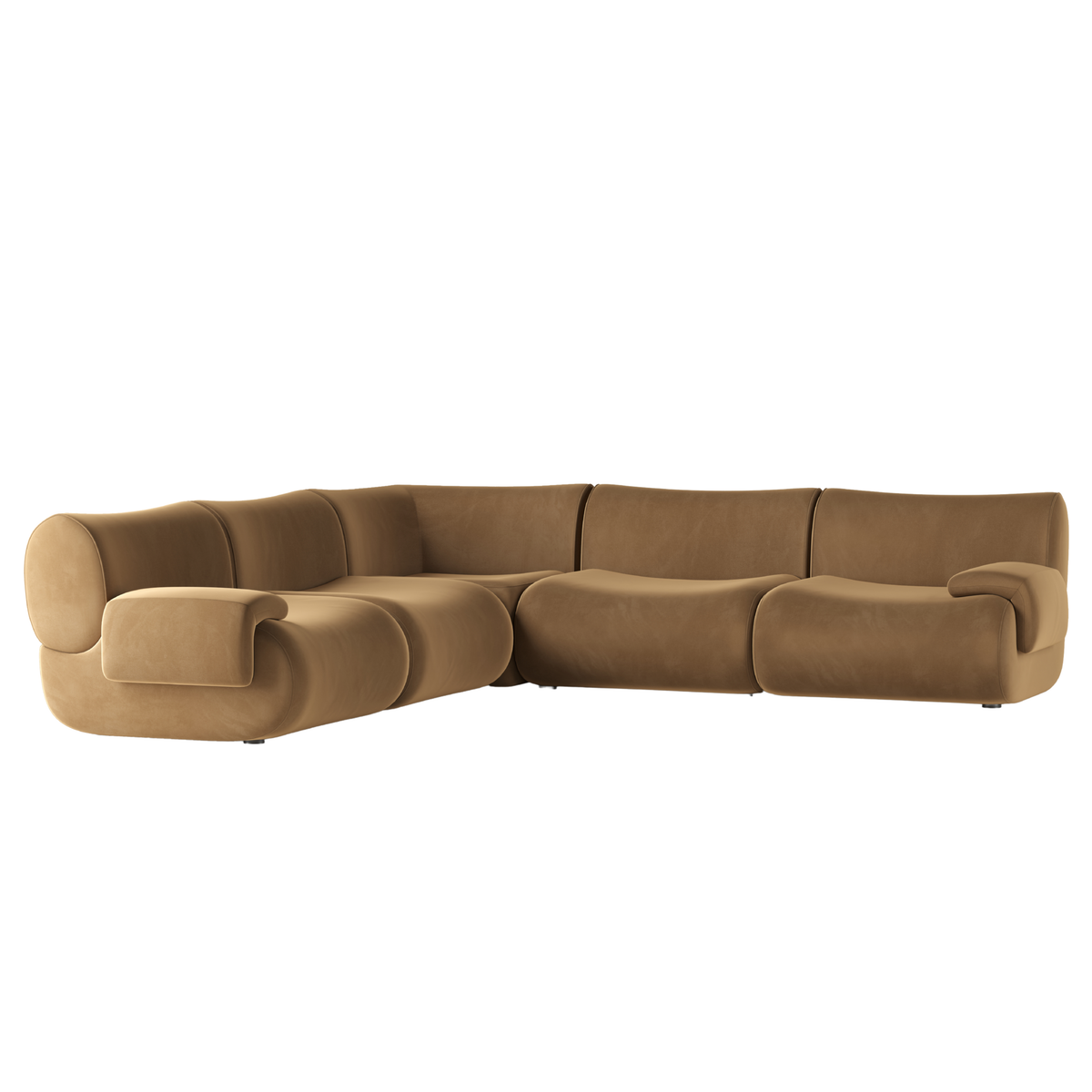 TOV Furniture Zenith 5-Piece Latte Brown Performance Velvet Modular L-Sectional in Brown Fabric, primary product view