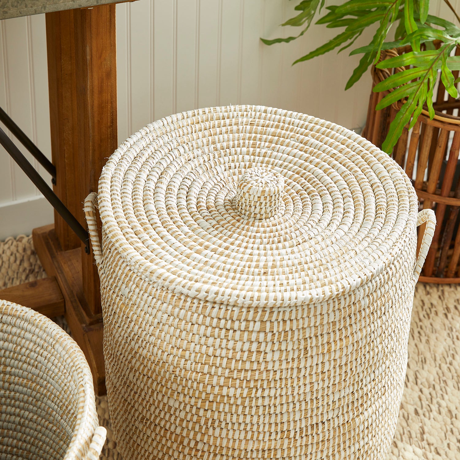 Rivergrass Lidded Hamper Basket Set of 2
