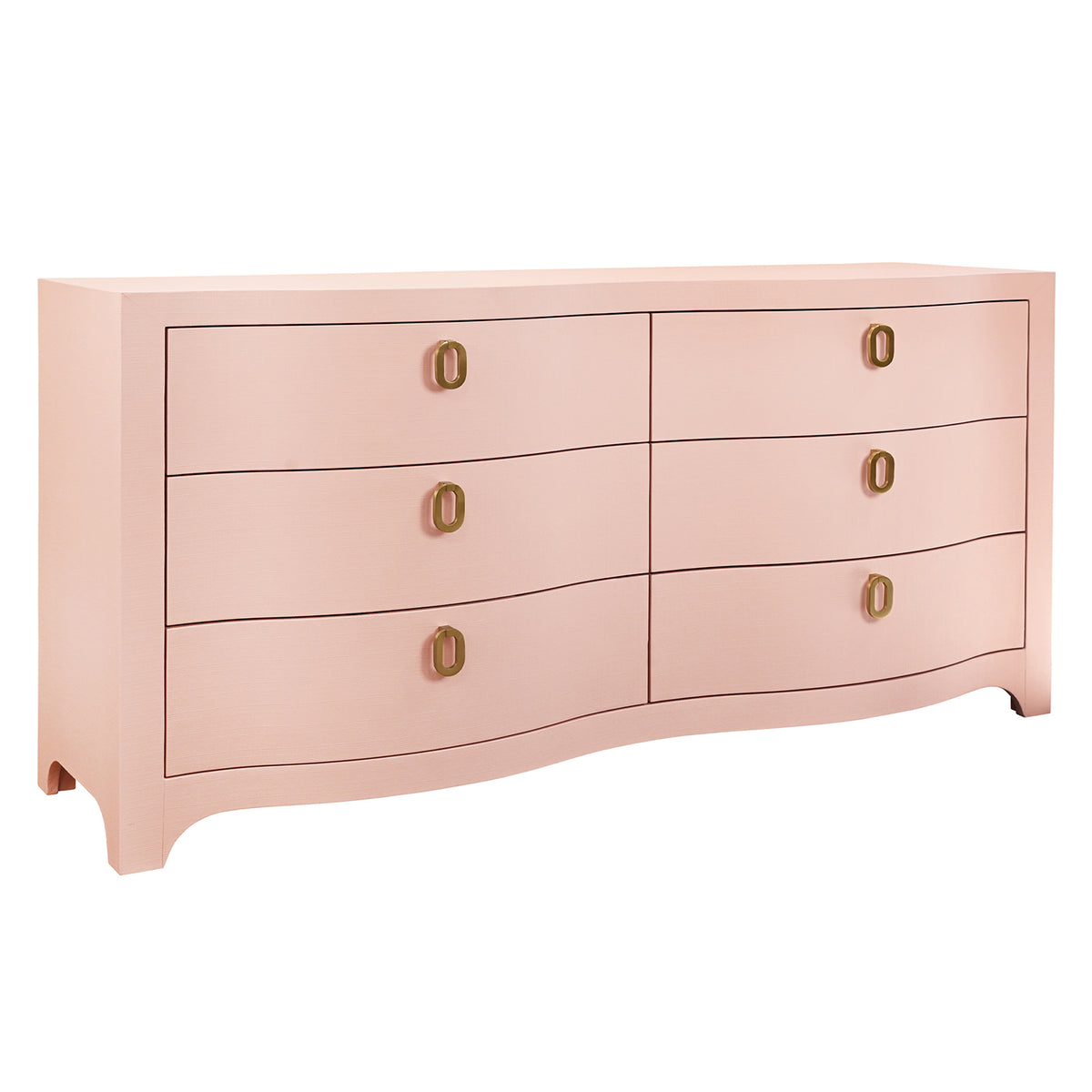 Worlds Away Rosie Pink 6 Drawer Chest in Textured Pink Linen, primary product view
