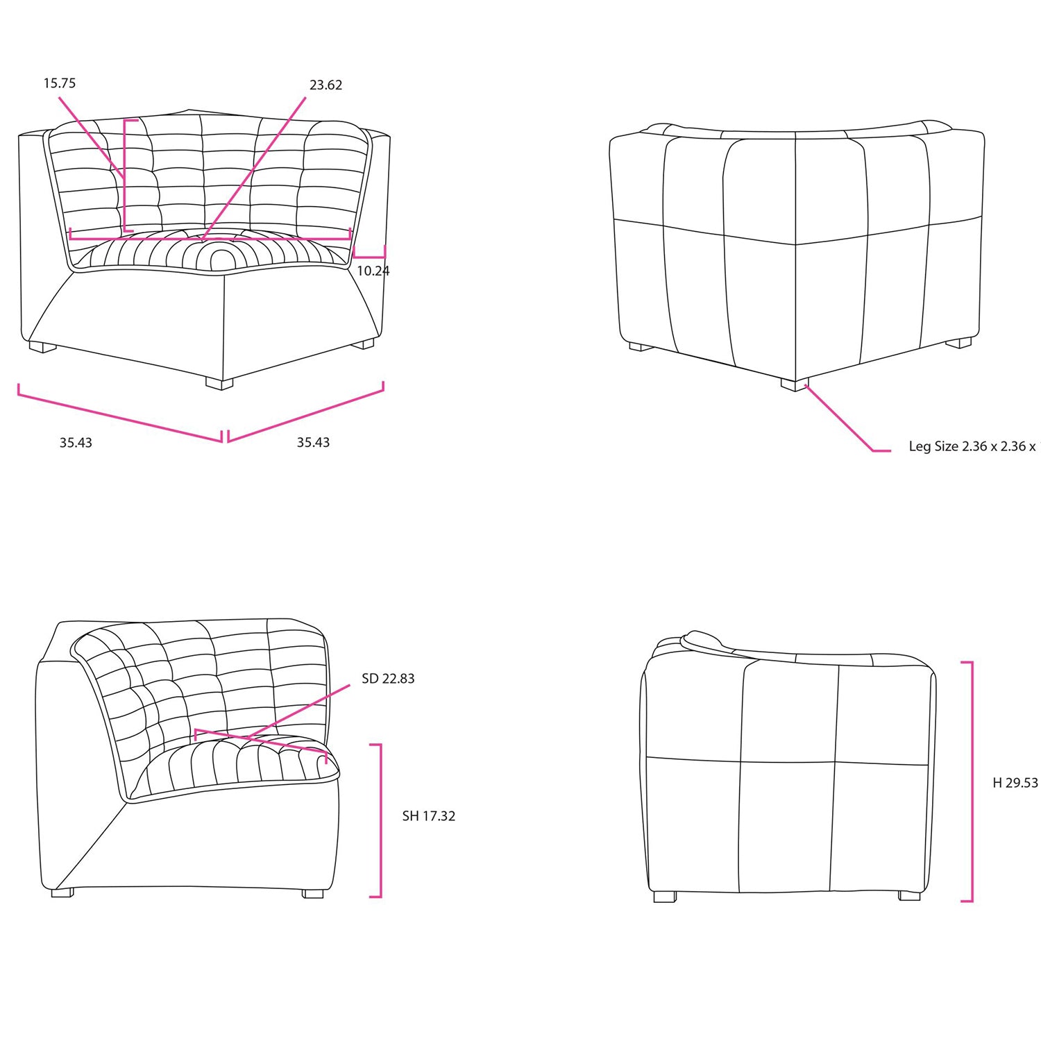 Oryan Leather Corner Modular Chair